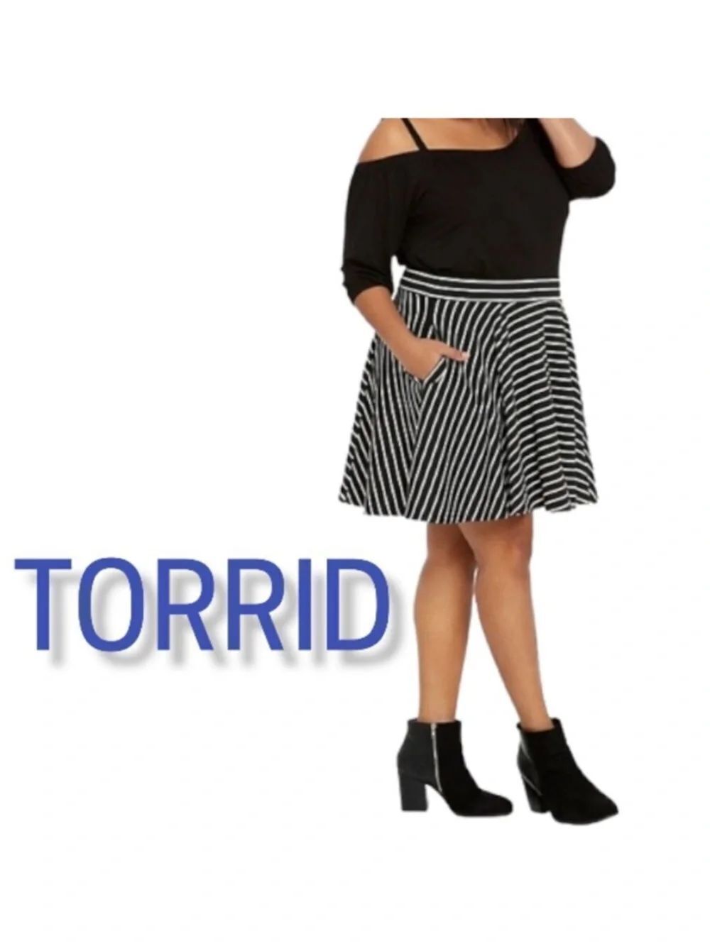 TORRID Black White Striped Circle Skater Skirt 3X